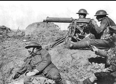 Machine gun firing, British